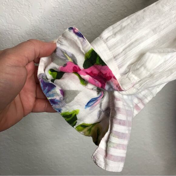 Antica Sartoria white striped floral embroidered button down tunic top size XL - Picture 15 of 16